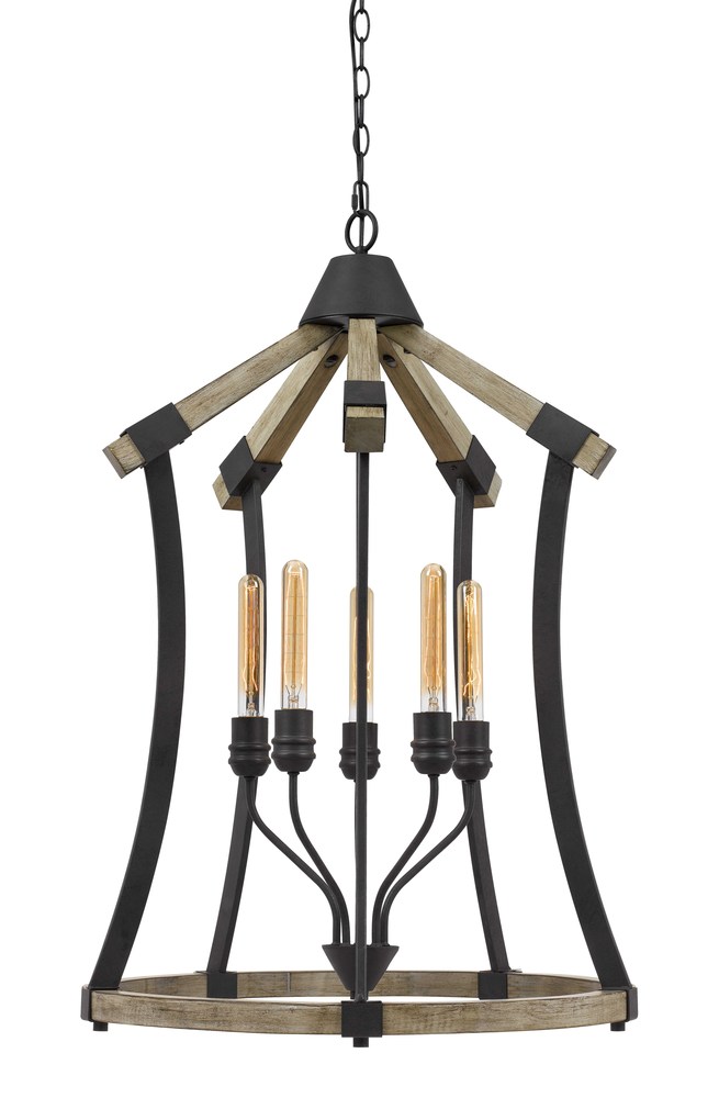 35" Height Pine Wood and Metal Fixture in Iron and Light Oak Finish