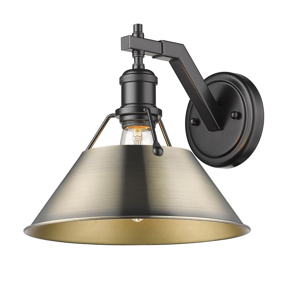 Orwell BLK 1 Light Wall Sconce in Matte Black with Aged Brass shade