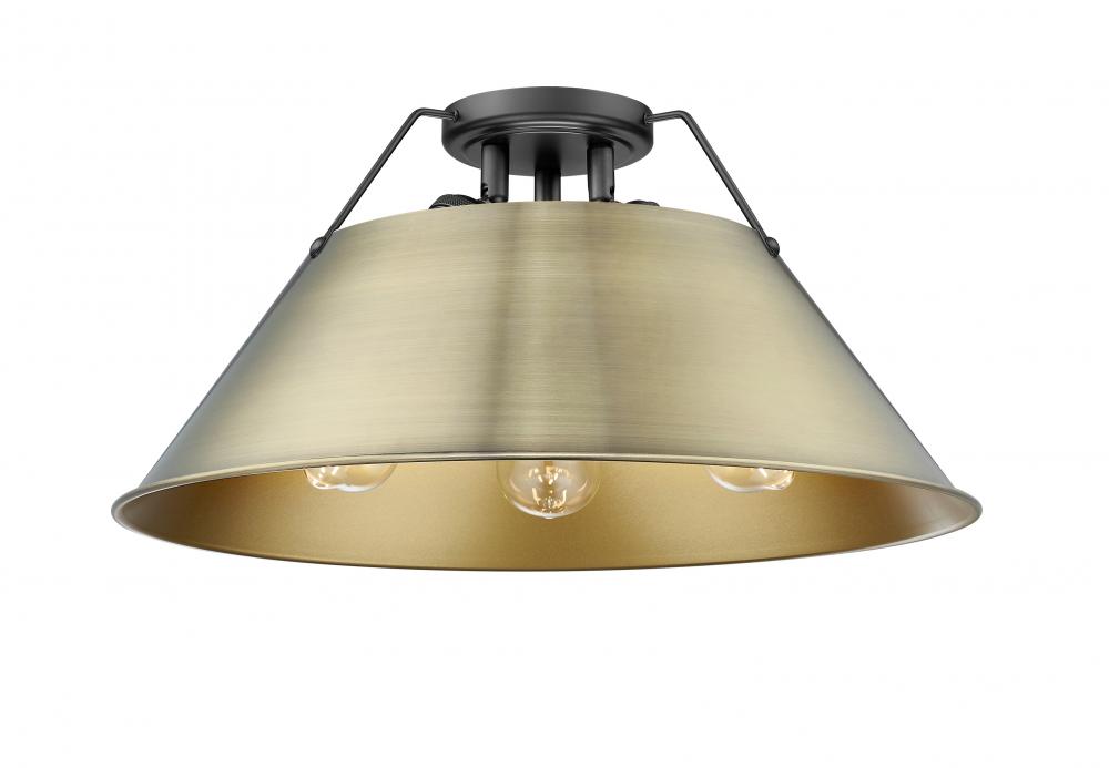 Orwell BLK 3 Light Flush Mount in Matte Black with Aged Brass shade