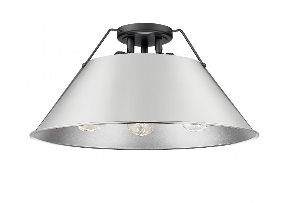 Orwell BLK 3 Light Flush Mount in Matte Black with Pewter shade