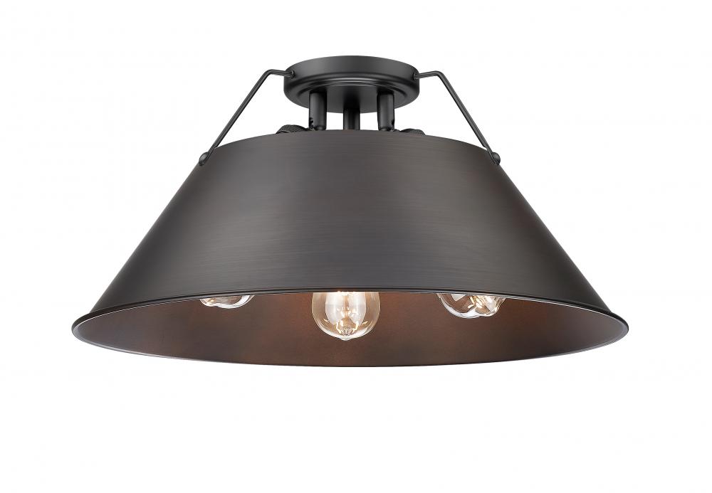 Orwell BLK 3 Light Flush Mount in Matte Black with Rubbed Bronze shade