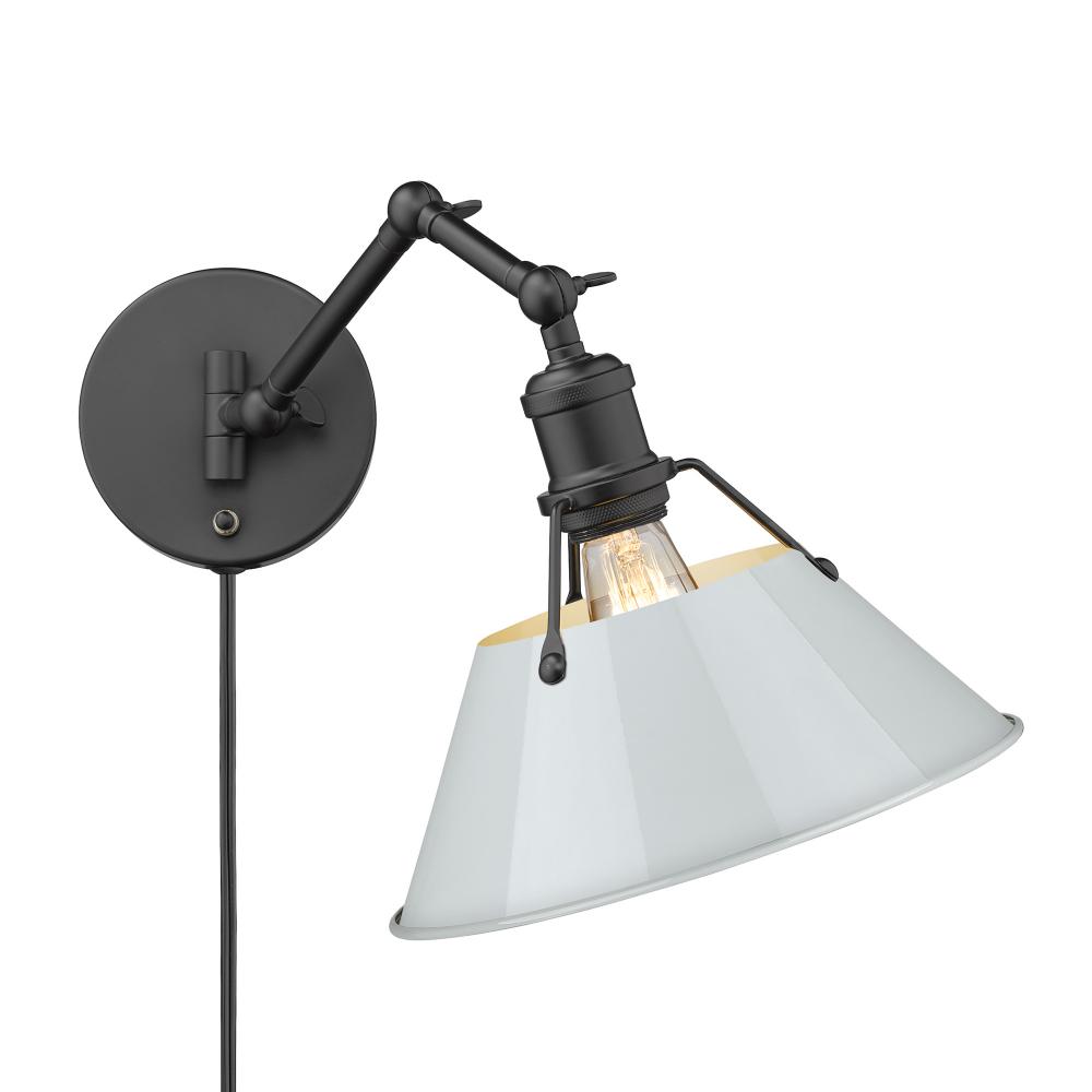 Orwell BLK 1 Light Articulating Wall Sconce in Matte Black with Dusky Blue shade