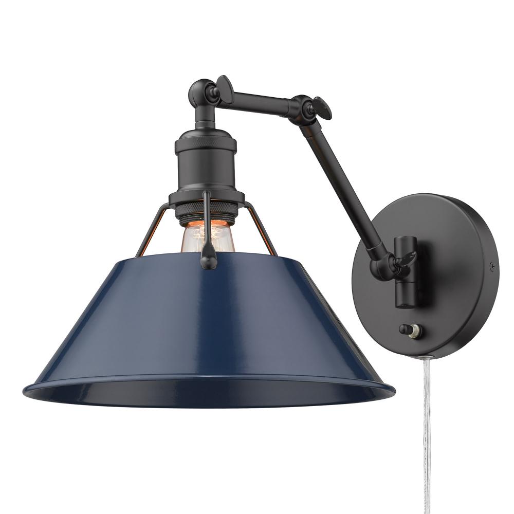 Orwell BLK 1 Light Articulating Wall Sconce in Matte Black with Matte Navy shade