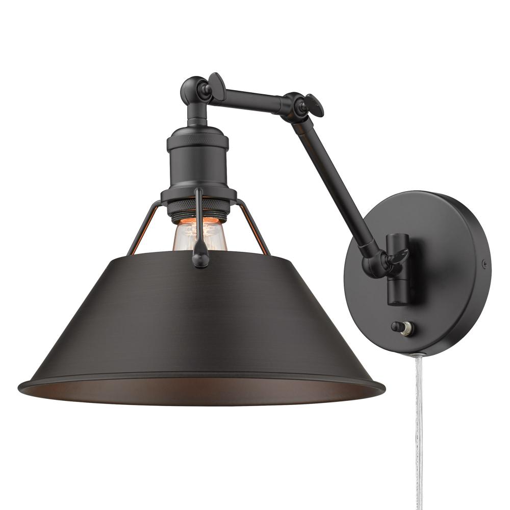 Orwell BLK 1 Light Articulating Wall Sconce in Matte Black with Rubbed Bronze shade