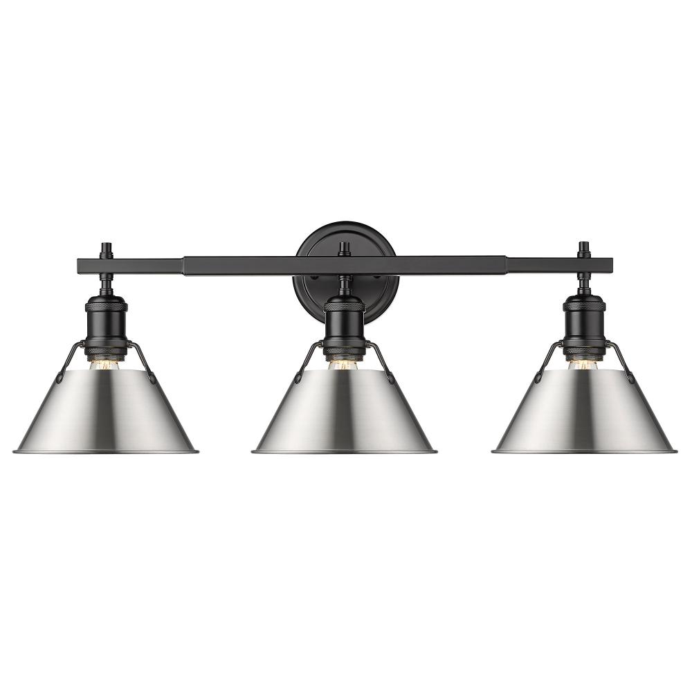 Orwell BLK 3 Light Bath Vanity in Matte Black with Pewter shades