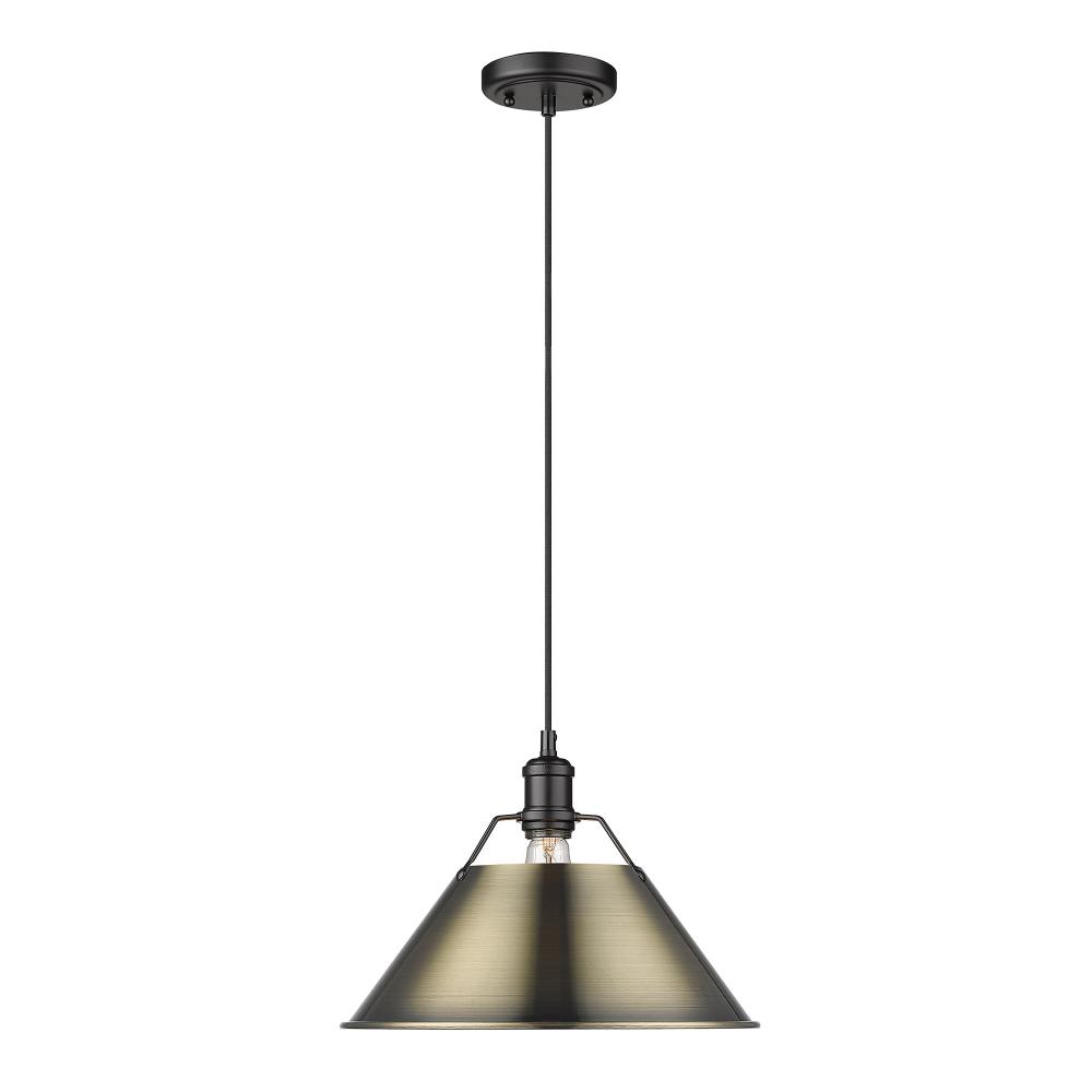 Orwell BLK Large Pendant - 14" in Matte Black with Aged Brass shade