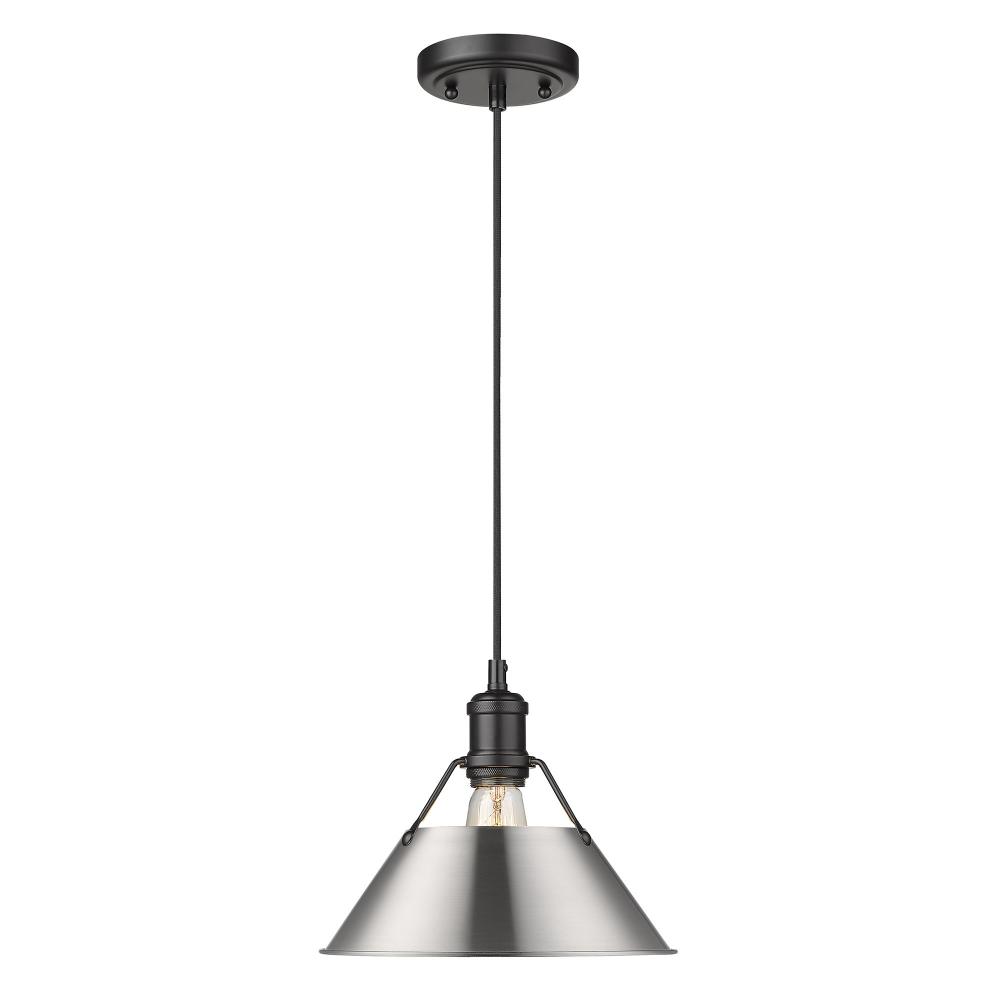 Orwell BLK Medium Pendant - 10" in Matte Black with Pewter shade
