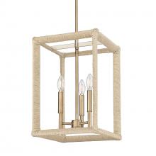 Golden 2075-3P MBS-LNR - Kimber 3 Light Pendant in Modern Brass with Light Natural Rattan Accents