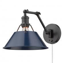 Golden 3306-A1W BLK-NVY - Orwell BLK 1 Light Articulating Wall Sconce in Matte Black with Matte Navy shade
