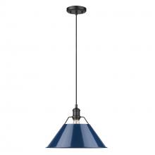 Golden 3306-L BLK-NVY - Orwell BLK Large Pendant - 14" in Matte Black with Matte Navy shade