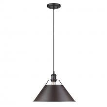 Golden 3306-L BLK-RBZ - Orwell BLK 1 Light Pendant - 14" in Matte Black with Rubbed Bronze Shade