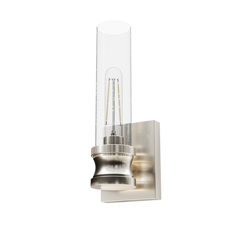 Hunter Lenlock Brushed Nickel with Seeded Glass 1 Light Sconce Wall Light Fixture