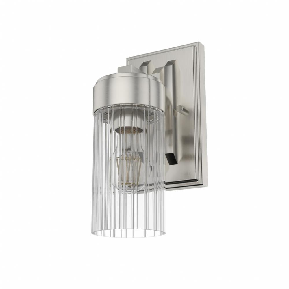 Hunter Gatz Brushed Nickel with Ribbed Glass 1 Light Sconce Wall Light Fixture