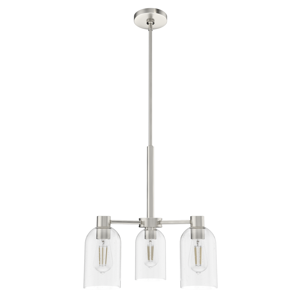 Hunter Lochemeade Brushed Nickel with Seeded Glass 3 Light Chandelier Ceiling Light Fixture