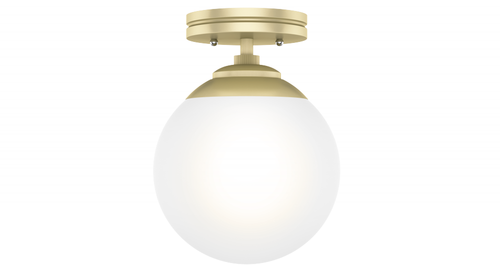 Hunter Hepburn Modern Brass with Cased White Glass 1 Light Flush Mount Ceiling Light Fixture
