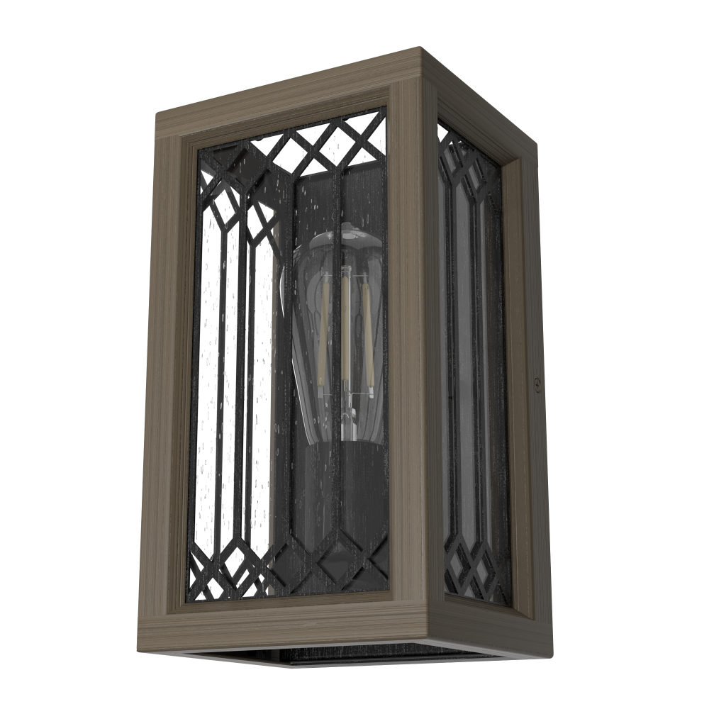 Hunter Chevron Rustic Iron and French Oak with Seeded Glass 1 Light Sconce Wall Light Fixture