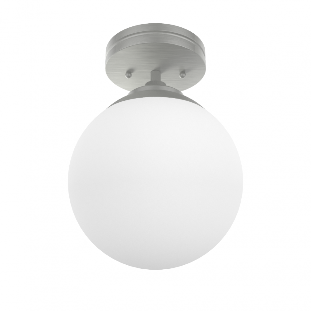 Hunter Hepburn Brushed Nickel with Cased White Glass 1 Light Flush Mount Ceiling Light Fixture