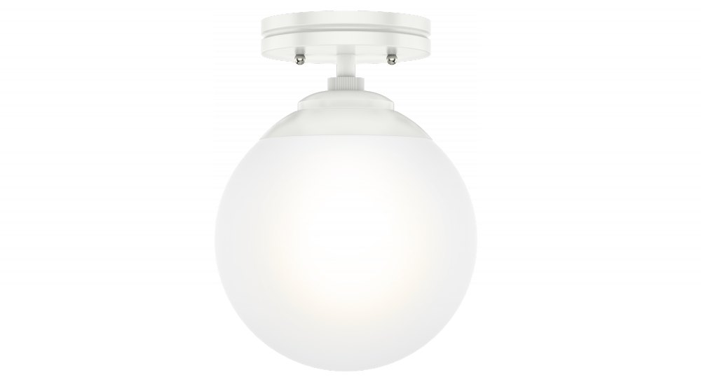 Hunter Hepburn Matte White with Cased White Glass 1 Light Flush Mount Ceiling Light Fixture