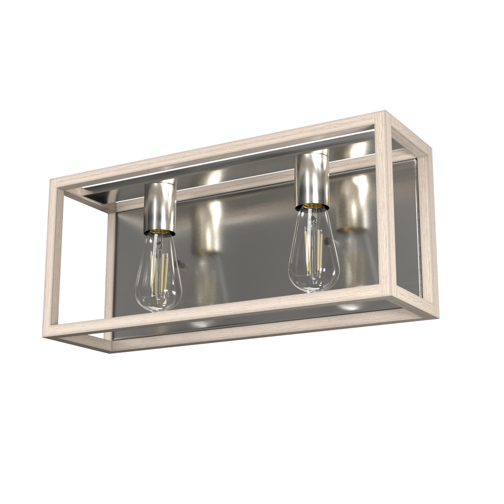 Hunter Squire Manor Brushed Nickel and Bleached Wood 2 Light Bathroom Vanity Wall Light Fixture