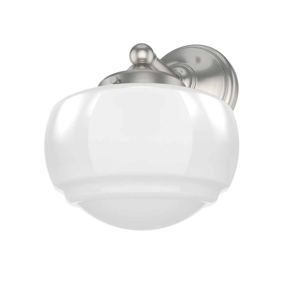 Hunter Saddle Creek Brushed Nickel with Cased White Glass 1 Light Sconce Wall Light Fixture