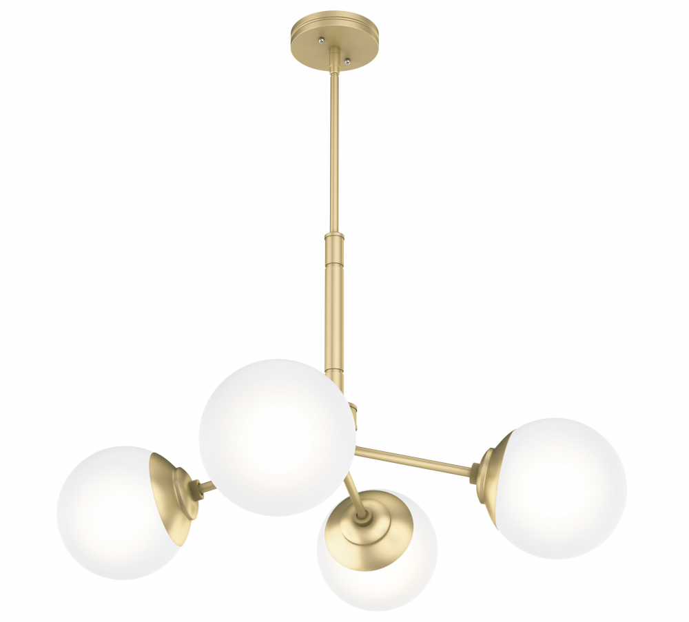 Hunter Hepburn Modern Brass with Cased White Glass 4 Light Chandelier Ceiling Light Fixture