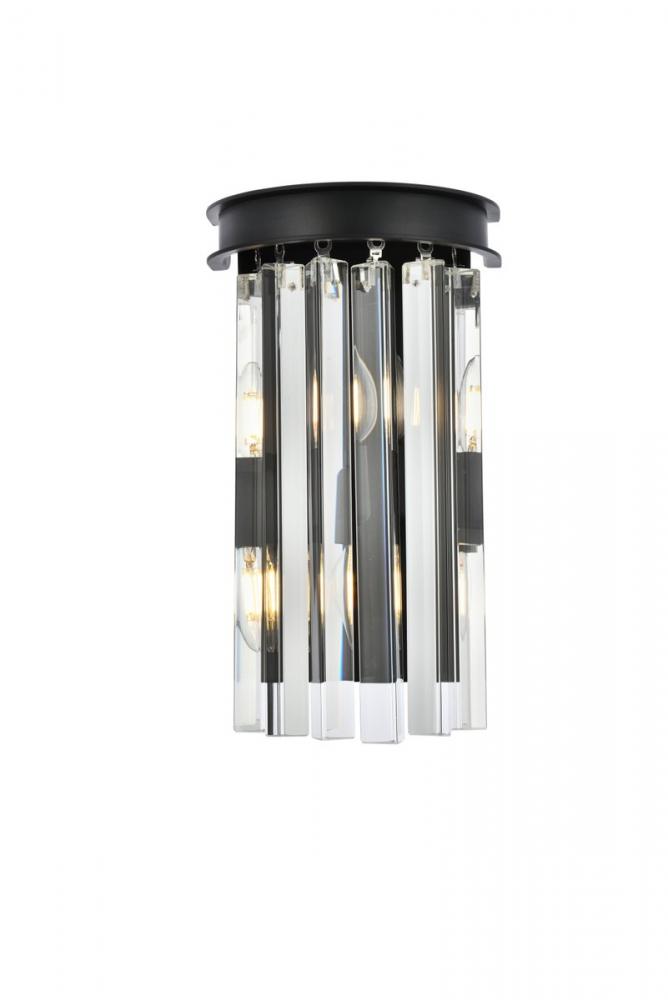 Sydney 2 Light Matte Black Wall Sconce Clear Royal Cut Crystal