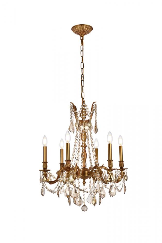 Rosalia 6 Light French Gold Chandelier Golden Teak (Smoky) Royal Cut Crystal