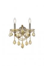 Elegant 2800W2GT-GT/RC - Maria Theresa 2 Light Golden Teak Wall Sconce Golden Teak (Smoky) Royal Cut Crystal