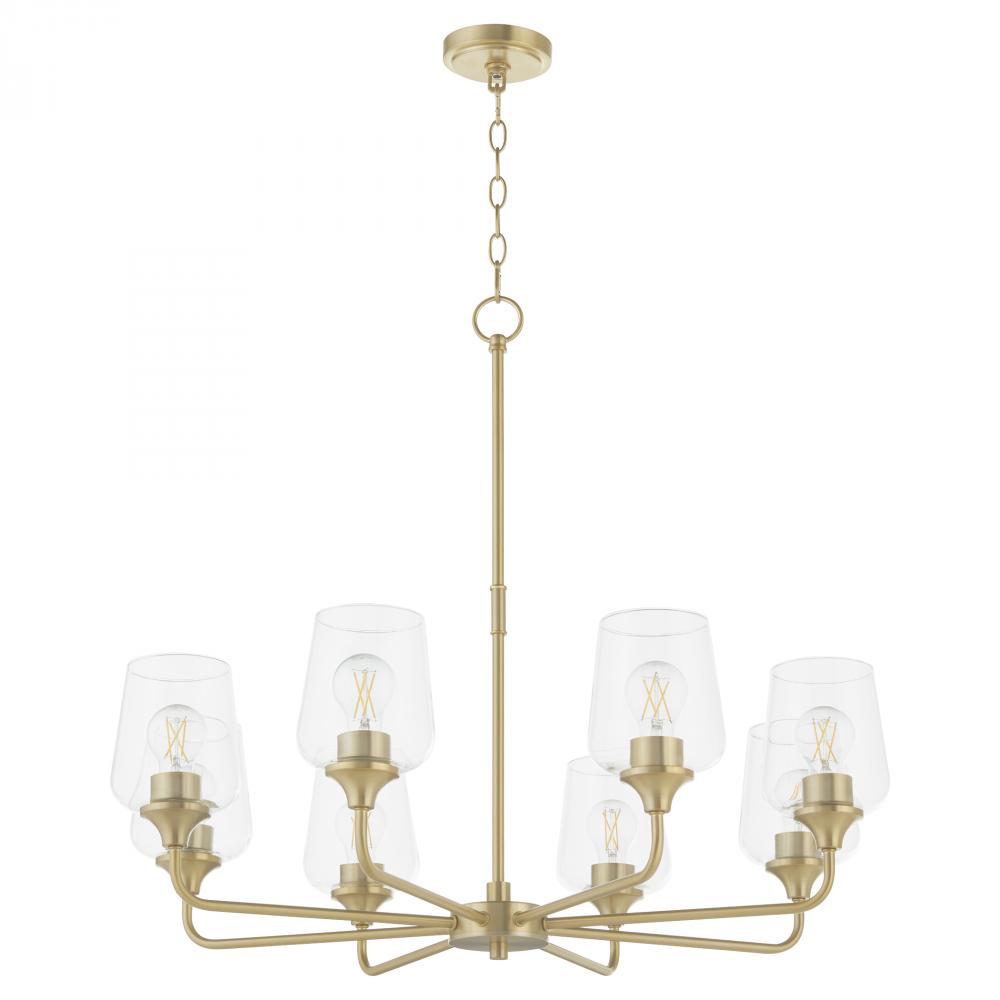 Raymond 8 Light Chandelier, Aged Brass