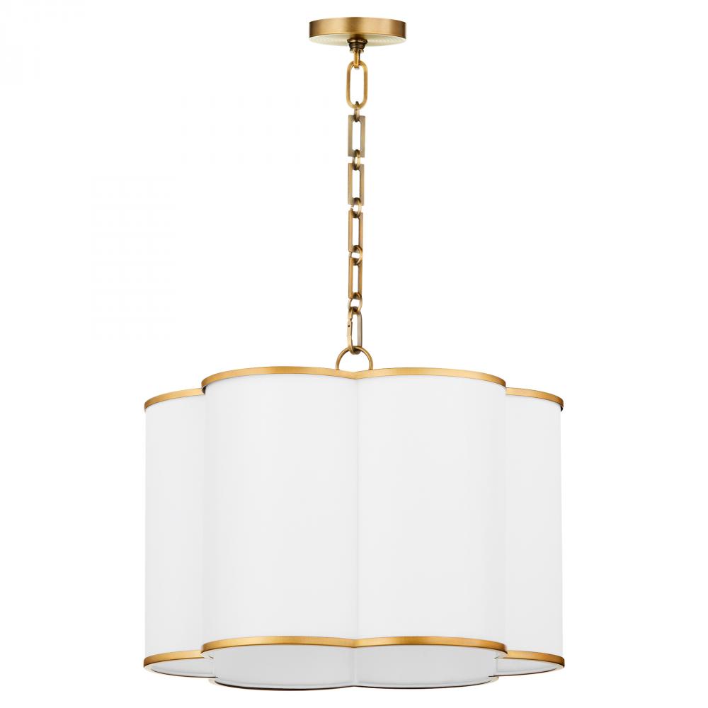 Belinder 4 Light Fabric Pendant, Lacquered Brass