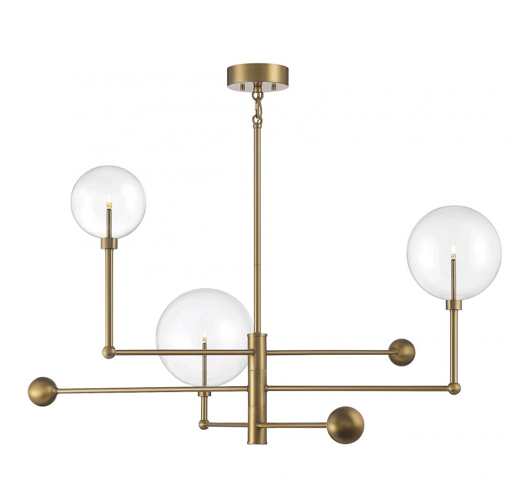 3-Light Chandelier in Natural Brass