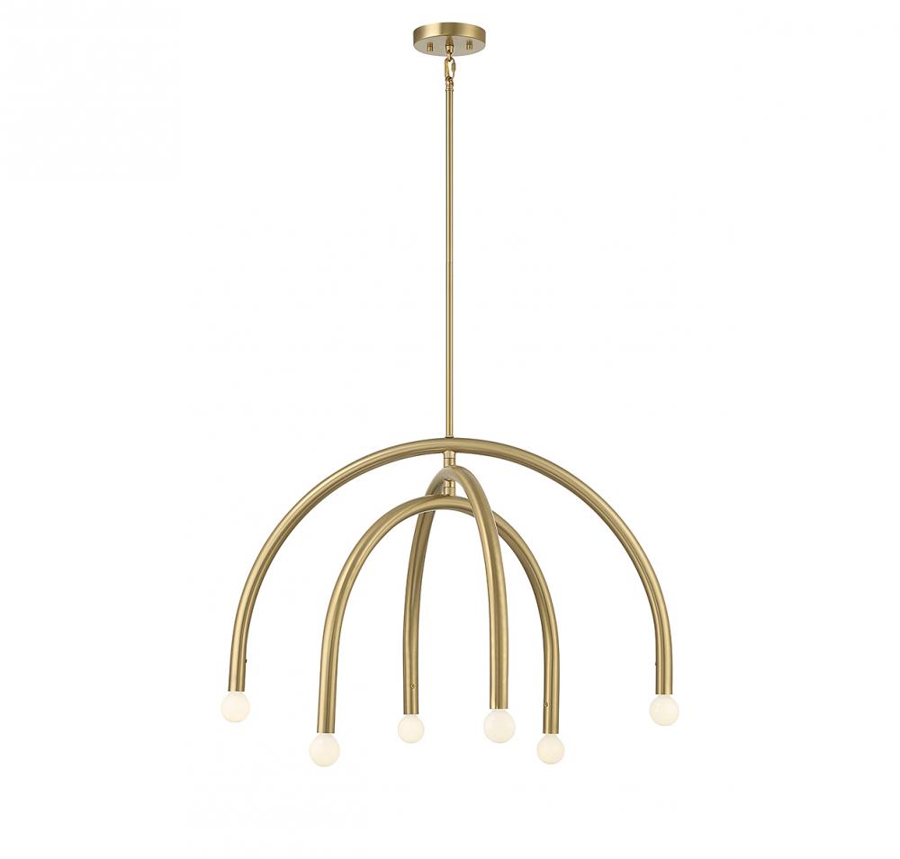 6-Light Chandelier in Natural Brass