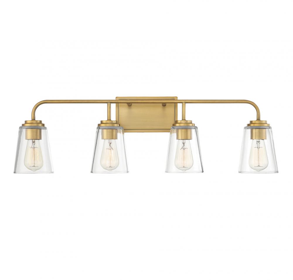 4-Light Bathroom Vanity Light in Natural Brass