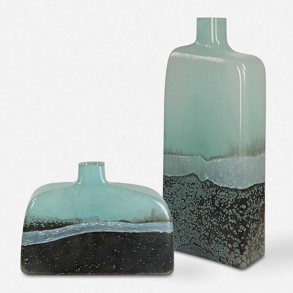 Uttermost Fuze Aqua & Bronze Vases Set Of 2