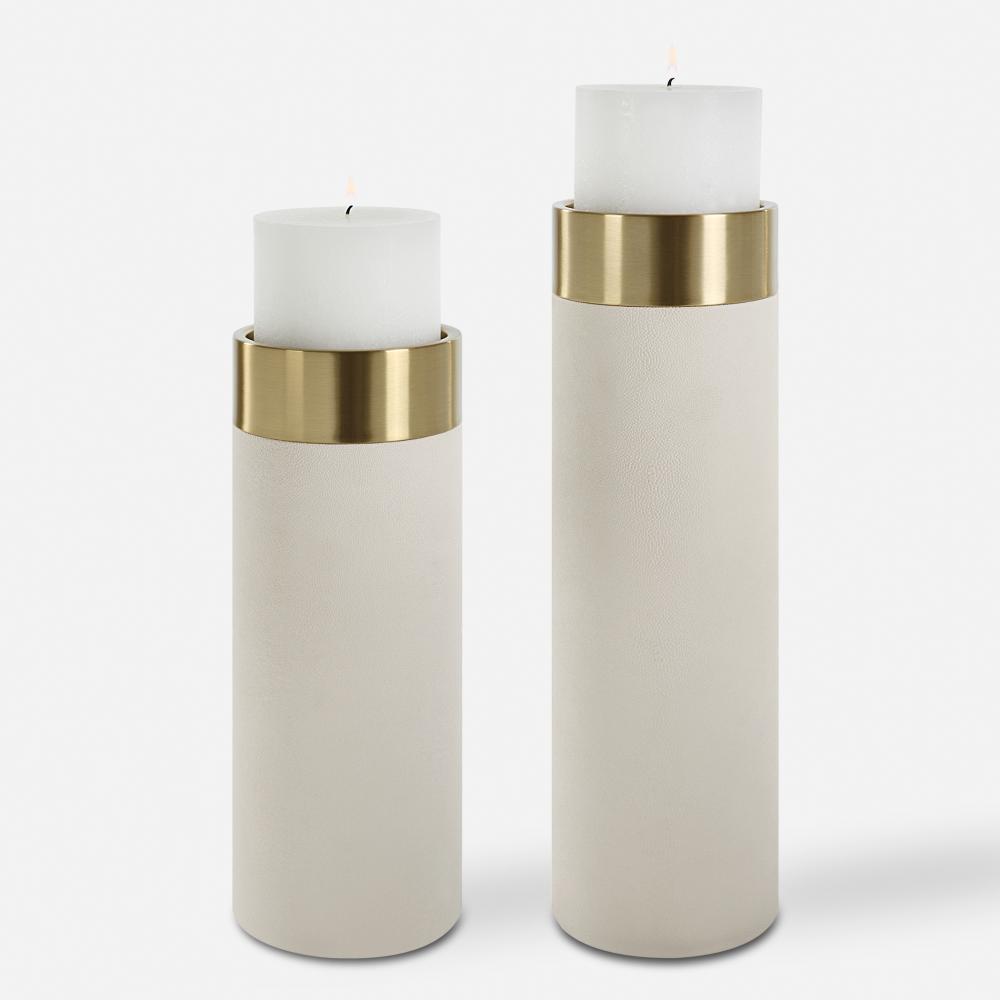 Uttermost Wessex White Pillar Candleholders Set Of 2